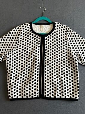 Chico's Short Sleeve Open Front Cardigan Sweater Polka Dots Size 3 US XL (16)